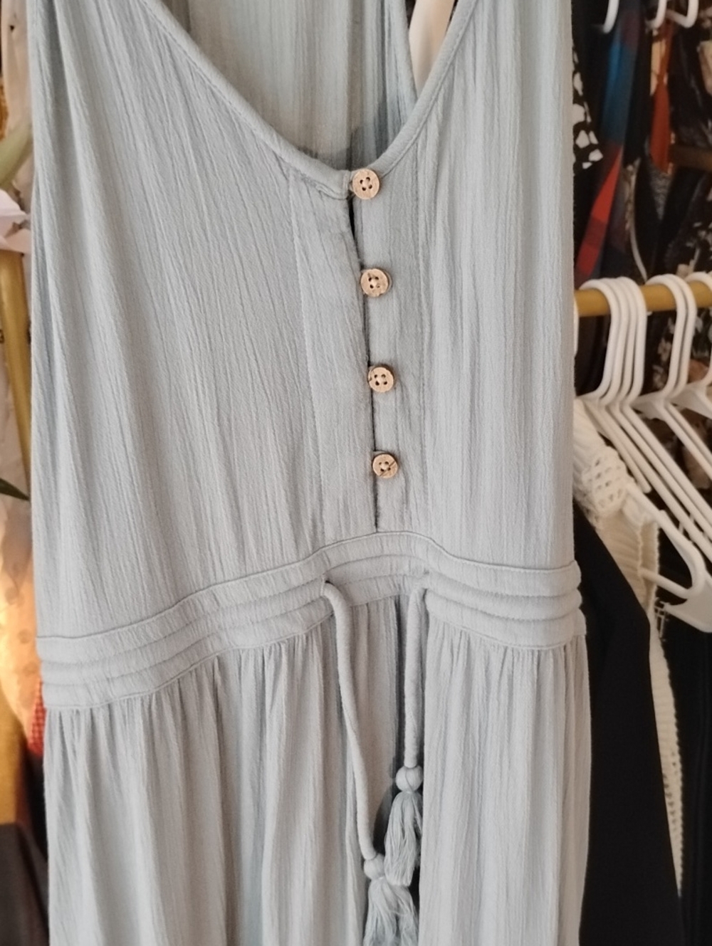 Rip Curl Light Sage Green Sleeveless Maxi Dress with Tassel Tie - Picture 5 of 12